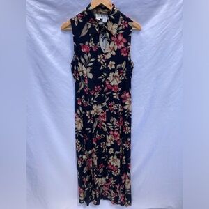 Vintage 1990's Coco Bianco Black Floral Keyhole Maxi Dress, Size 12
